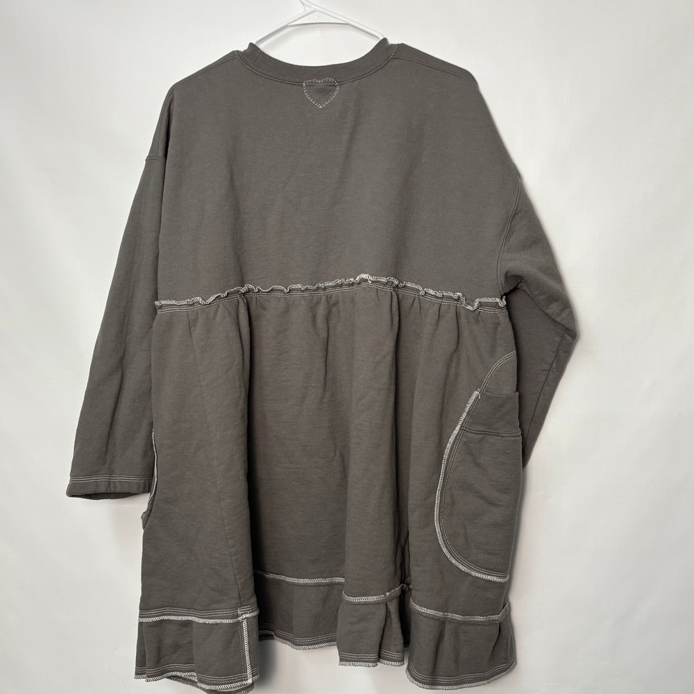 Charcoal Gray Ruffle Rosette Babydoll Sweatshirt Tunic Dress Lagenlook Mori Kei - Picture 5 of 5